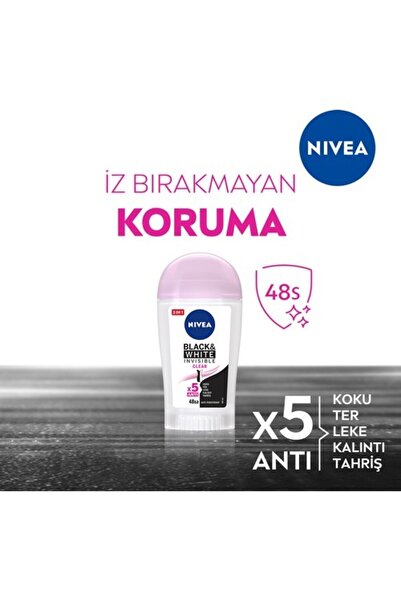 NIVEA Nıvea Kadın Stick Deodorant Black&white Invisible Clear 48 Saat Anti-perspirant Koruma 40ml
