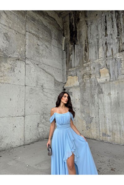 Sindimoda Madonna Yaka İp Askılı Yırtmaçli Abiye 9553