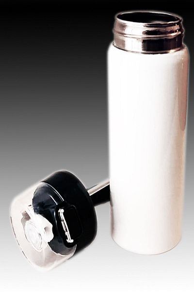 Calke Steel Flask Stainless, Odor-Free, BPA Free, White with Straw