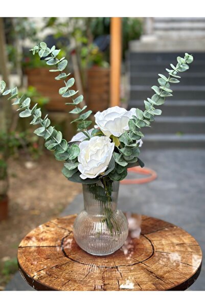 Lui Tasarım باقة زهور اصطناعية من الأوكالبتوس والورد مكونة من 9 فروع