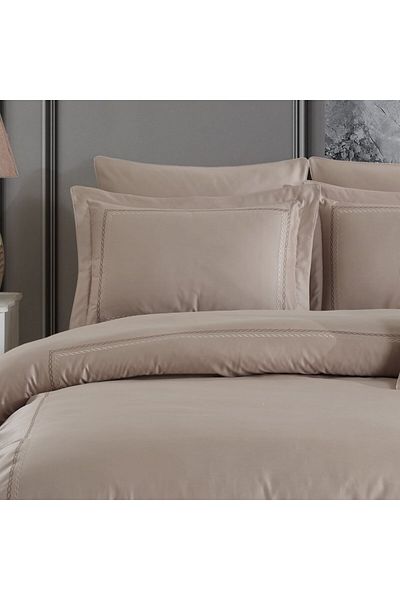 Hobby Queen 800 Tc Satin - Double Duvet Cover Set, Stone