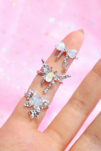 EFBUTİK Vintage Stone - Breathable Butterfly and Luxury Ring Set of 3