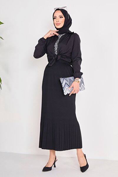 TOFİSA Fekete rakott egyenes, közepes női szoknya - 23027