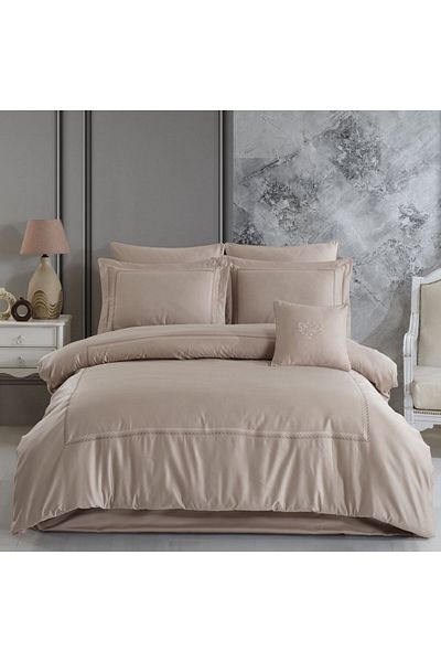 Hobby Queen 800 Tc Satin - Double Duvet Cover Set, Stone