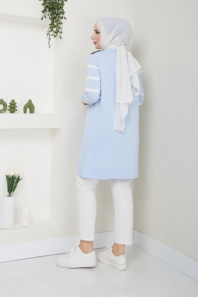 Miraystyle Striped Mercerized Tunic - Stone Detailed