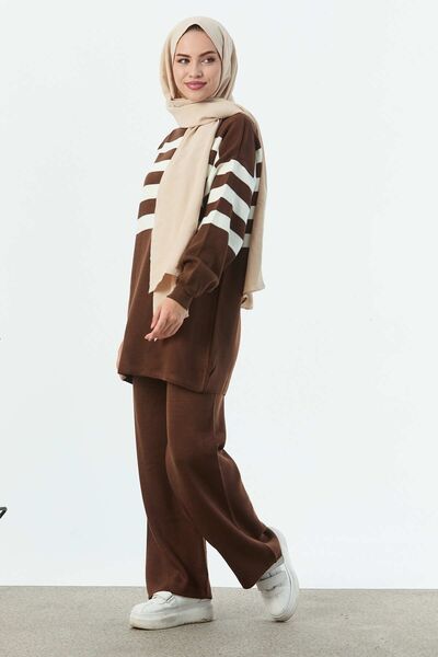 TOFİSA بنطلون تونيك بني نسائي - مستقيم متوسط - 21119