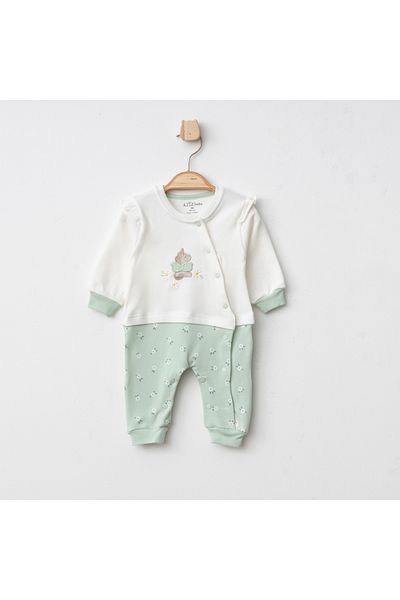 Aziz Bebe Daisy Patterned Snap Jumpsuit for 0-3-6 Months Sizes - Footless