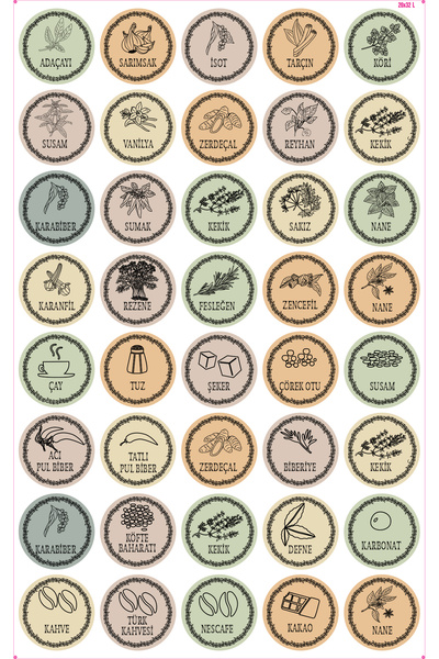 AlyMarkt Baharat Bakliyat Kuruyemiş Kavanoz Sticker Etiket Seti -  40 Adet Re...