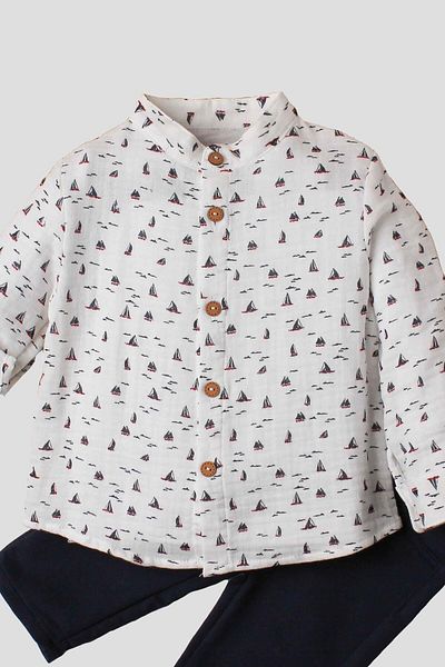 Chicsy Baby 2-Piece Set with Muslin Shirt and Sail Pattern