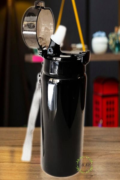 Calke Steel Flask Stainless, Odor-Free, BPA Free, Black with Straw