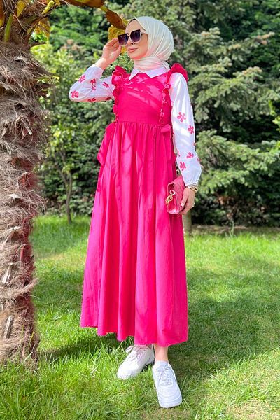 TOFİSA Fukszia színű női ingruha - sima nyakú - 10510