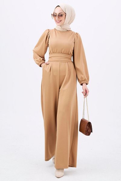 TOFİSA Beige Women's Jumpsuit - Plain Bike Model - 11110