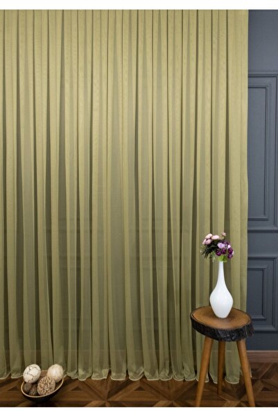 elision home Пряма тюлева штора Грек хакі зелена, 550x250, рідкі складки, 1/2