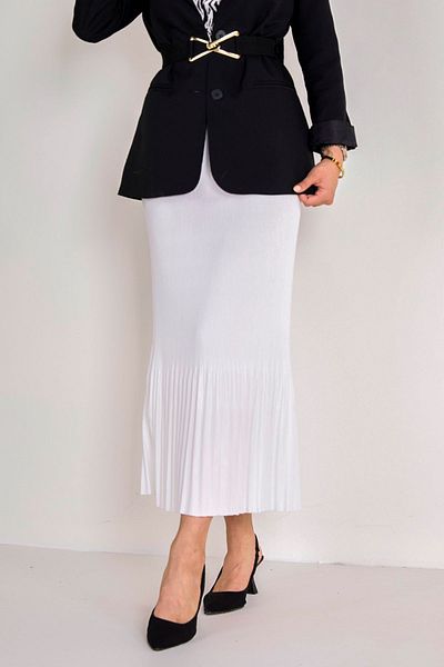 TOFİSA White Pleated Women's Skirt - Plain Medium, Model 23027