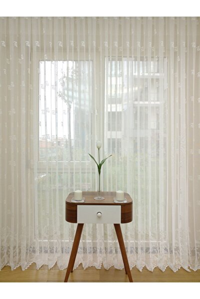 elision home Dense Patterned Lace Tulle Curtain on the Hem, 150x270, Sparse Pleat, 1/2