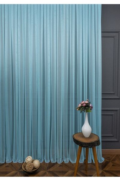 elision home Turquoise Grek Tulle Curtain Honeycomb Floor 300x260cm (1x2) Sparse Pleat Elıon00101