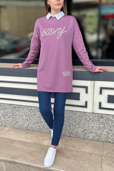 TOFİSA Lilac Women's Tunic - Plain Crew Neck - 11414