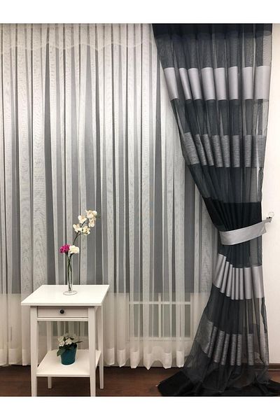 elision home Plain Tulle Curtain - Ecru Color - Skirt Folded, 250x250, Regular Pleat, 1/2.5