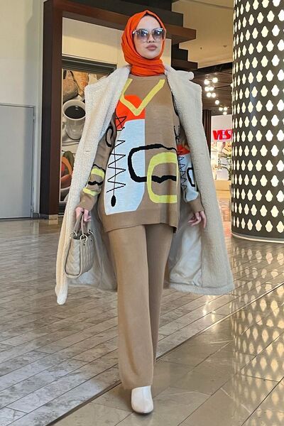 TOFİSA Medium Women's Mink Knitwear Tunic and Trousers Set - 21800