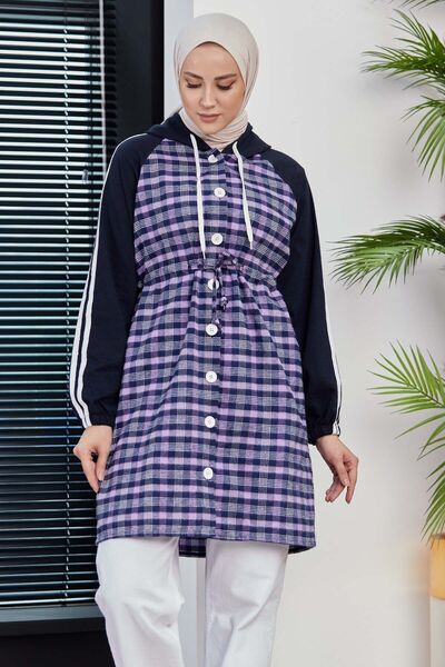 TOFİSA Lilac Hooded Collar Women's Tunic - Plain Hooded - 3861