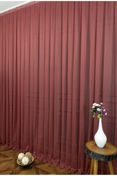 elision home Claret Red Gray Tulle Curtain - 350x250cm, Sparse Pleat, 1/2