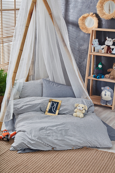 Ricco Lifes Zebra Patterned Buttoned Baby Duvet Cover Set - Çarsaf Stylish