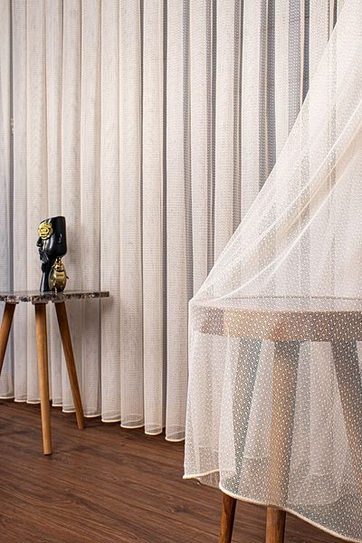 elision home Beige Modern Pattern Skirt Leaded Tulle Curtain, 300x260cm, 1/2,5 Normal Pleat, Elıon03041