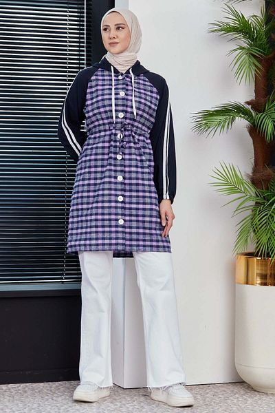 TOFİSA Lilac Hooded Collar Women's Tunic - Plain Hooded - 3861