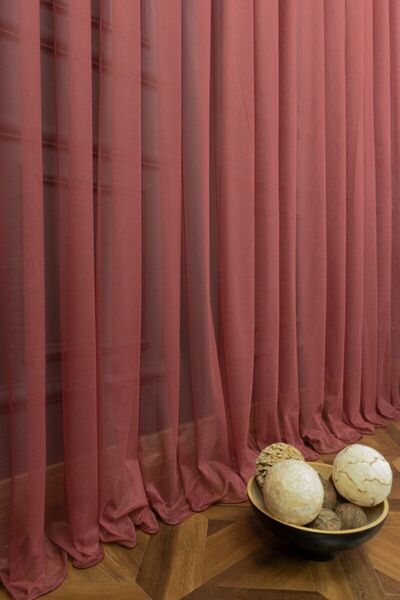 elision home Burgundy Grek Tulle Curtain Honeycomb Floor 300x260cm (1x2) Sparse Pleat Elıon00101