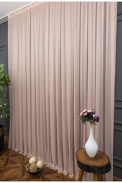 elision home Plain Tulle Curtain Grek Powder Pink, 100x250, Sparse Pleat, 1/2
