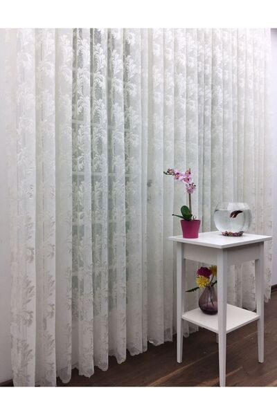 elision home Flush Knitted Lace Tulle Curtain, 400x250, Sparse Pleat, 1/2