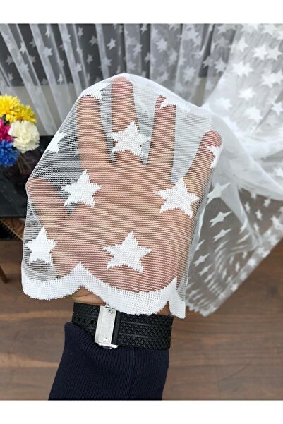 elision home Star Patterned Tulle Curtain - 350x270, Tight Pleat, 1/3