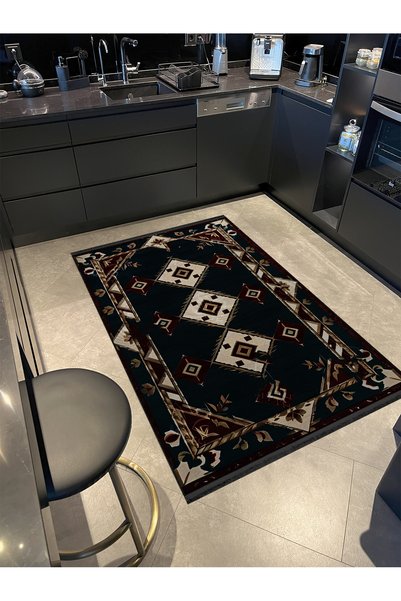 Rugs Modern Halı Dark Green Antique Design Series Claret Red Beige Patterned ...