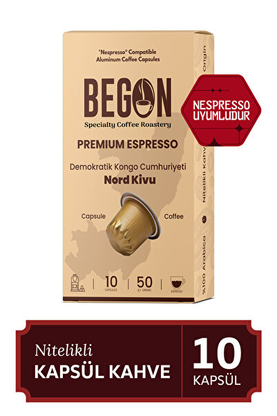 BEGON Nord Kivu Nespresso Uyumlu Alüminyum Kapsül Kahve Premium Espresso - 10...
