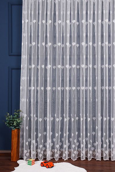 elision home Balloon Patterned Knitted Tulle Curtain, 300x260cm, 1/2,5 Normal Pleat, Elısıon03741