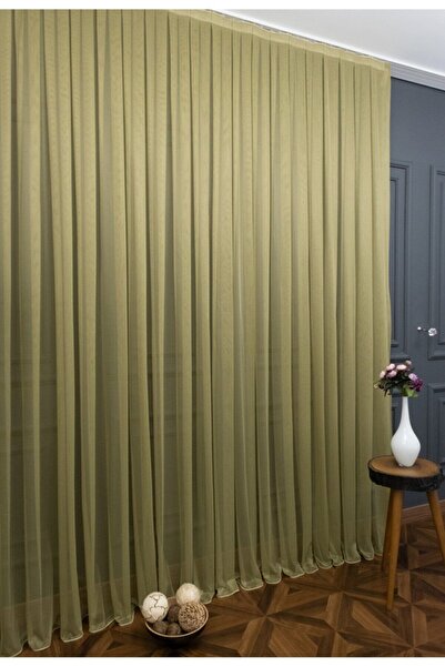 elision home Khaki Green Gray Tulle Curtain Honeycomb Floor 300x250cm (1x3) Tight Pleat Elıon00301