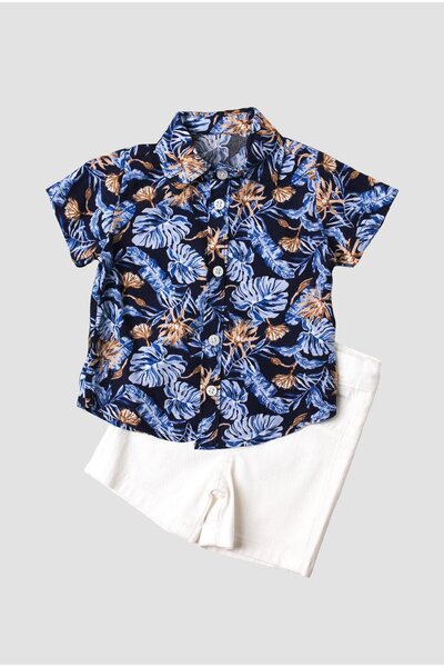 Chicsy Baby Floral and Leaf Patterned 2-Piece Shirt Set for Men's Wedding Party