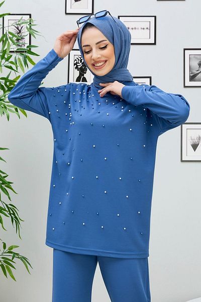 TOFİSA Kék női tunika nadrág - egyenes nyakú - 11334