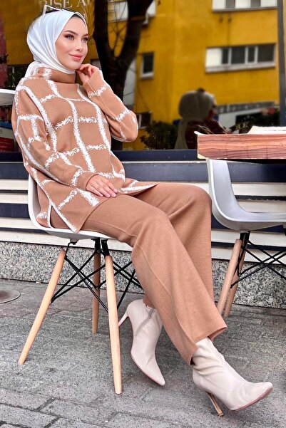 TOFİSA Σετ γυναικείο τουνίκ και παντελόνι Mink Knitwear - Medium Cut 21831