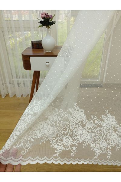 elision home Skirt Patterned Lace Tulle Curtain, 300x270, Tight Pleat, 1/3