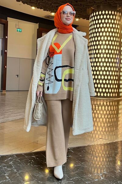 TOFİSA Medium Women's Mink Knitwear Tunic and Trousers Set - 21800