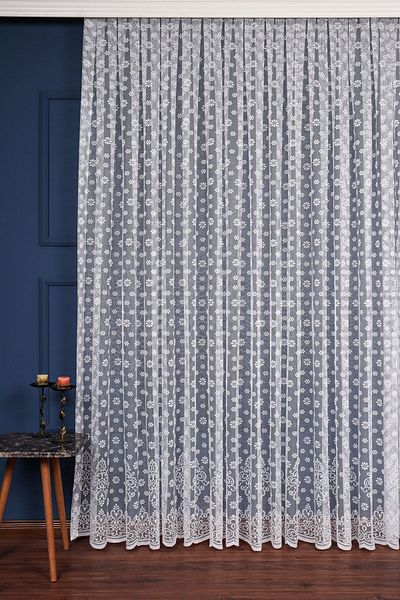 elision home Floral Patterned Lace Tulle Curtain, 400x260cm, 1/2,5 Normal Pleat, Elısıon04541