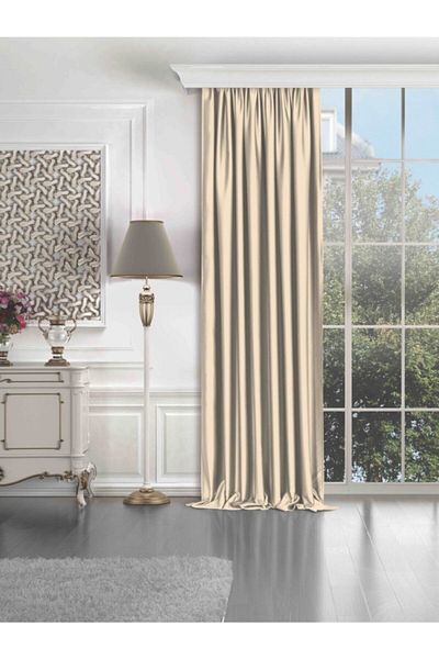elision home Dark Beige Blackout Curtain Light Proof Original 1stQuality Extra-forced Non-Pleated Blackout Background Curtain