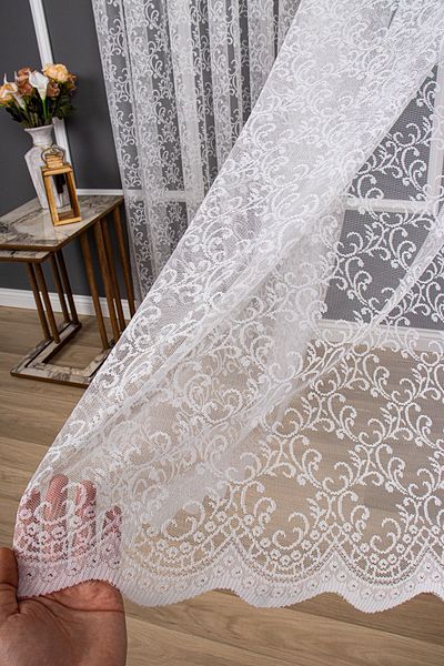 elision home Ivy Pattern Knitted Plain Tulle Curtain, 300x260, Sparse Pleat, 1/2