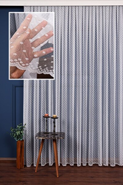 elision home Polka Dot Patterned Knitted Tulle Curtain (1/3 Tight Pleat) High Gramage