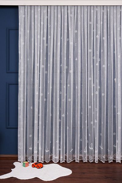 elision home Sailboat Anchor Pattern Knitted Tulle Curtain, 350x250cm, 1/3 Tight Pleat, Elıon01681