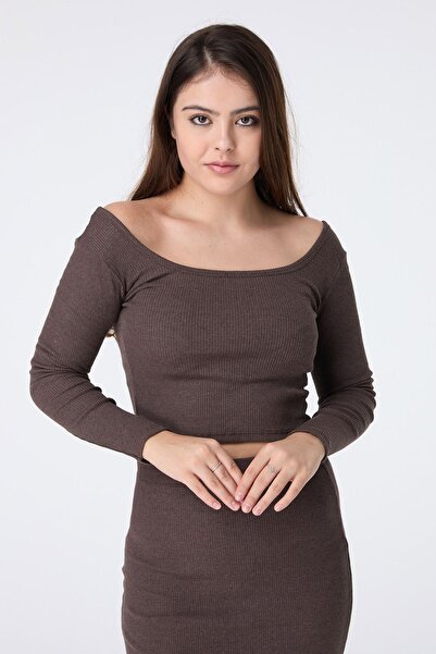 TOFİSA Women's Brown Double Breasted Blouse and Skirt Set - 23137