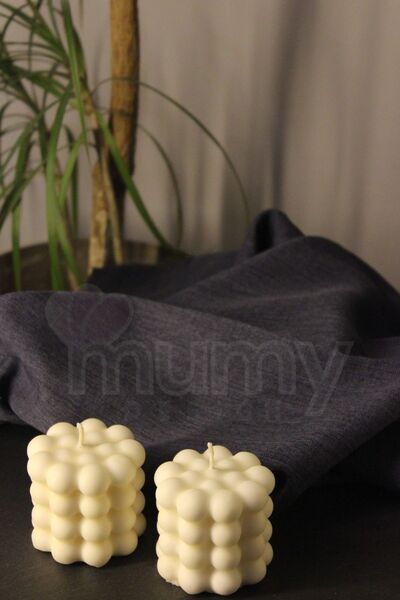 Mumy Desing 2 Adet Misket Bubble Silindir Mum Kokulu Pearl Vegan Mum