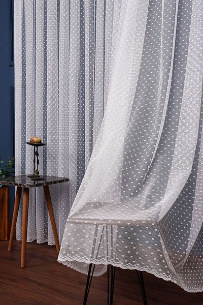 elision home Polka Dot Patterned Knitted Tulle Curtain (1/2 Sparse Pleat) High Gramage