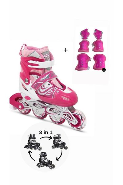 TOPROCKSTORE Lighted Children's Skates Silicone Adjustable Wheel Metal Body Numbered and Protection Set